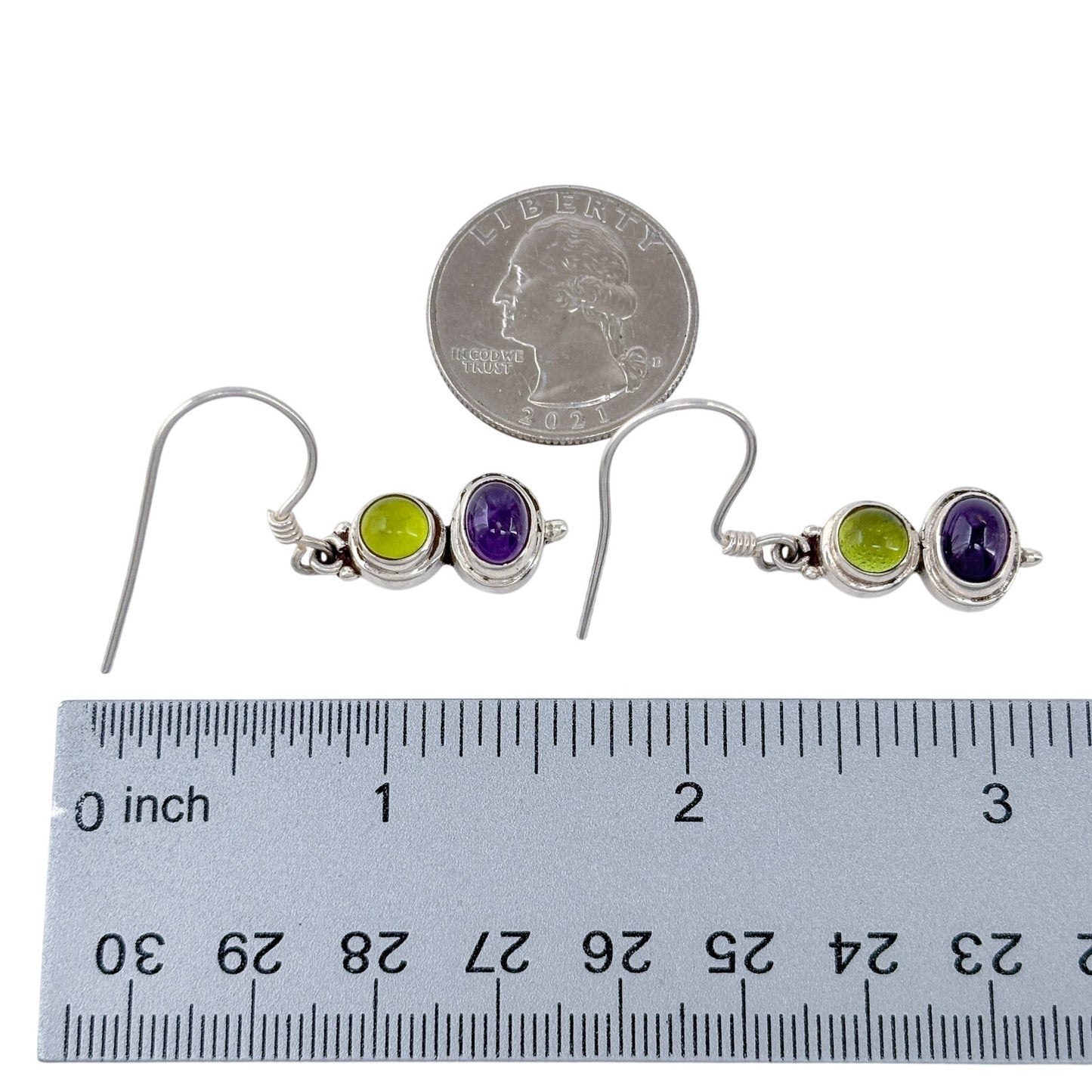 Estate Sterling Silver 925 Amethyst Glass Dangle Earrings
