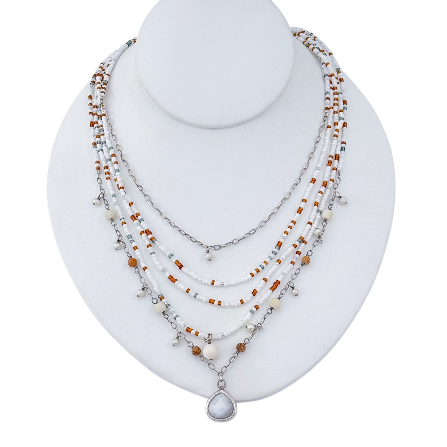 Vintage Sterling Silver 925 Mother of Pearl Multi Strand Necklace 16"-18" N1673
