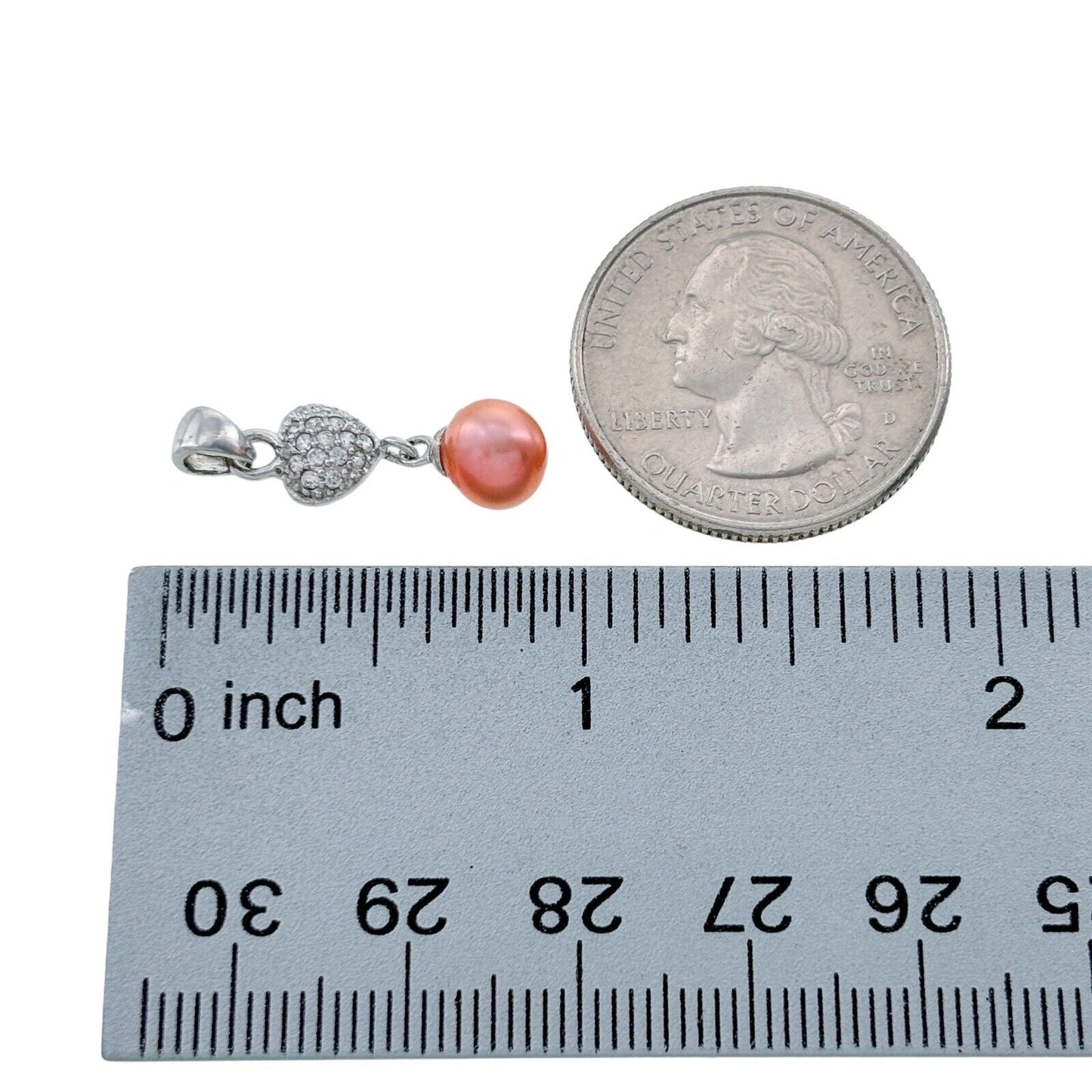 Vintage Sterling Silver 925 Cubic Zirconia Heart Pink Pearl Dangle Pendant