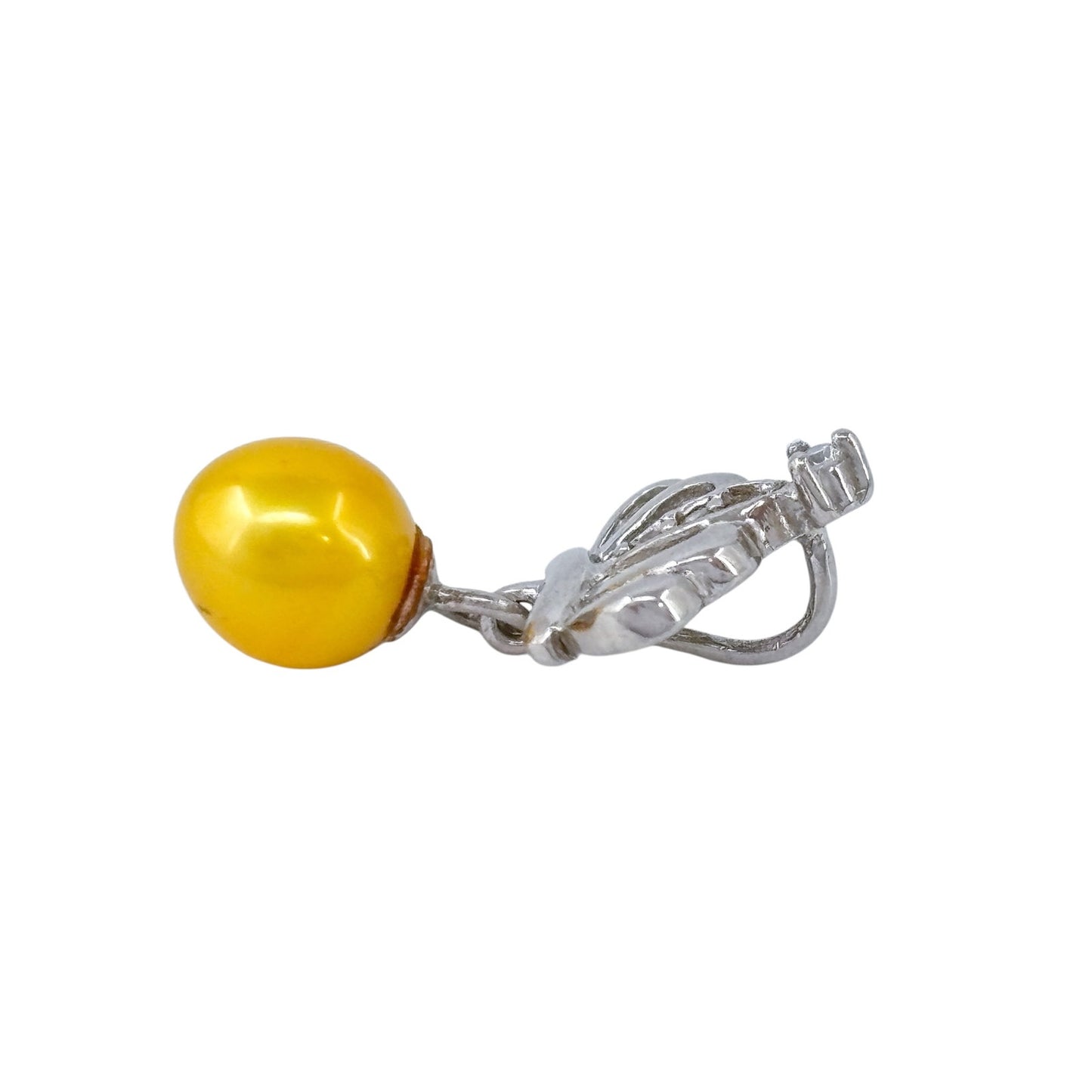 Vintage Sterling Silver 925 Yellow Pearl Dangle Cubic Zirconia Crown Pendant