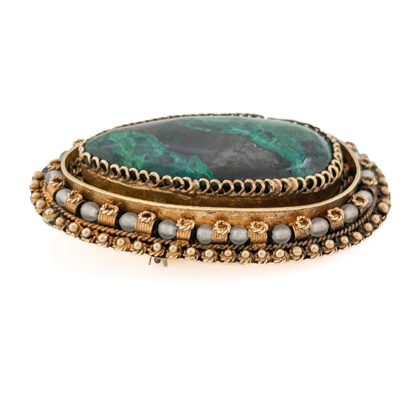 Vintage Sterling Silver 925 Gold Vermeil Eilat Stone Brooch Pendant