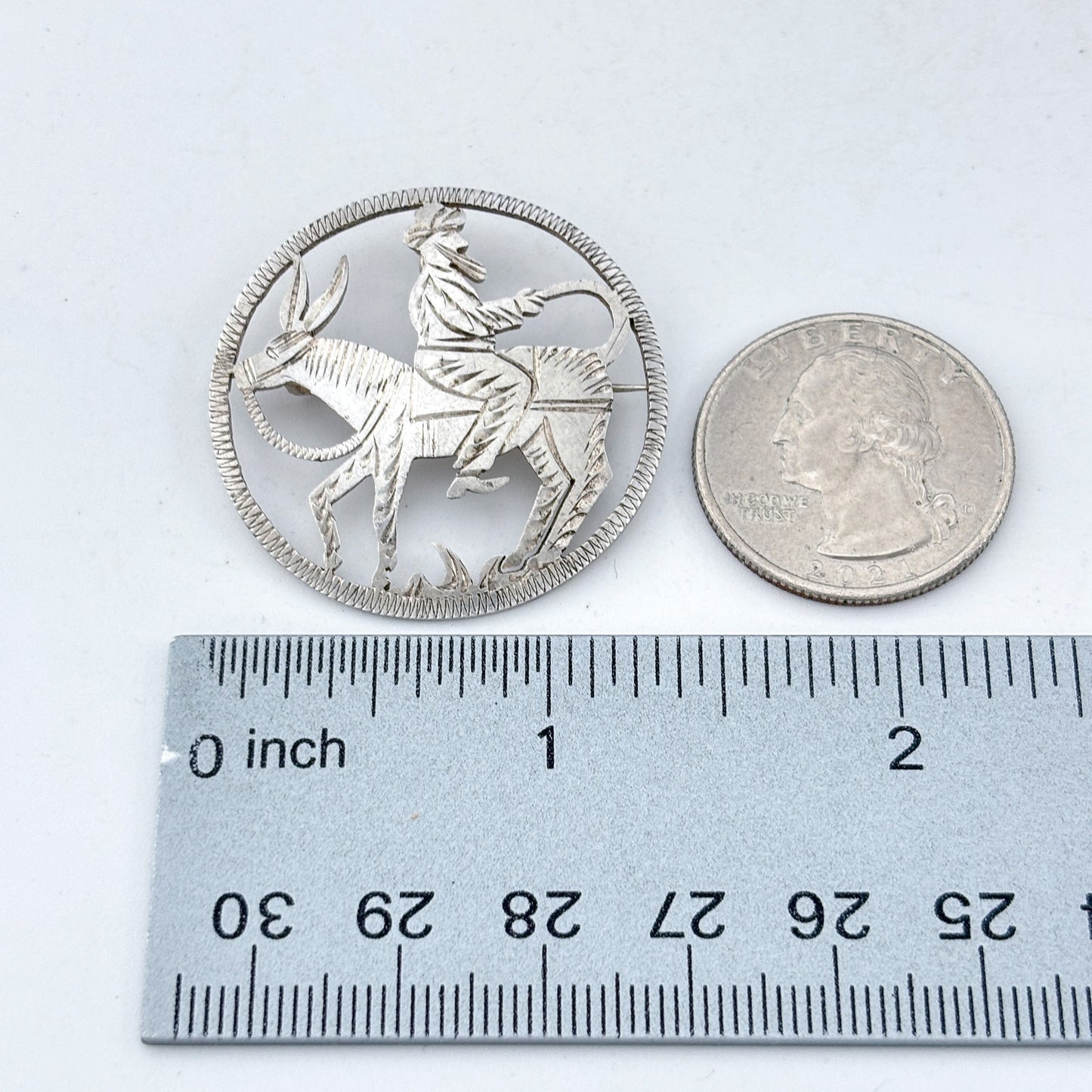 Vintage Sterling Silver 925 Donkey Rider Brooch Pendant