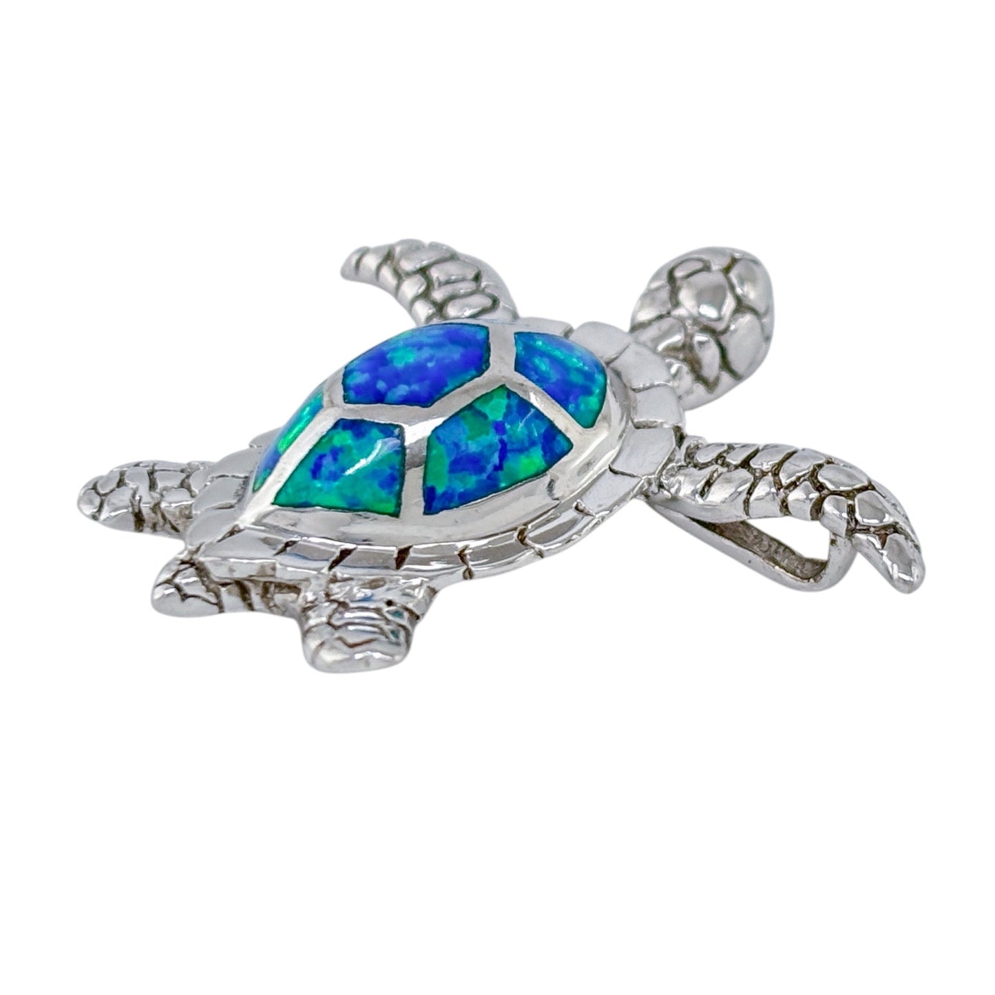 Vintage Sterling Silver 925 Opal Inlay Sea Turtle Pendant