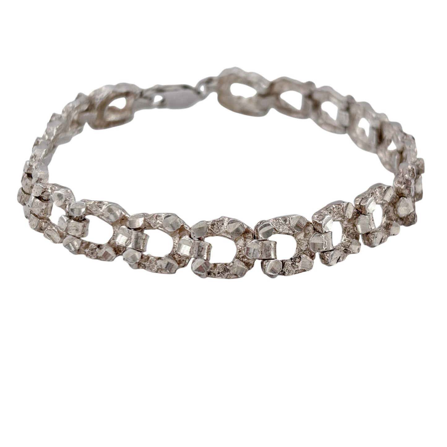 Vintage Sterling Silver 925 Textured Link Bracelet 7"