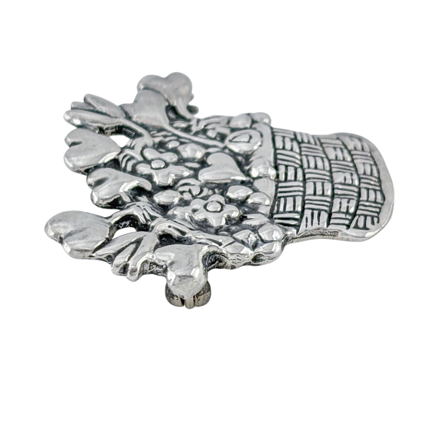 Vintage Sterling Silver 925 Mary Engelbreit Heart Flower Basket Brooch
