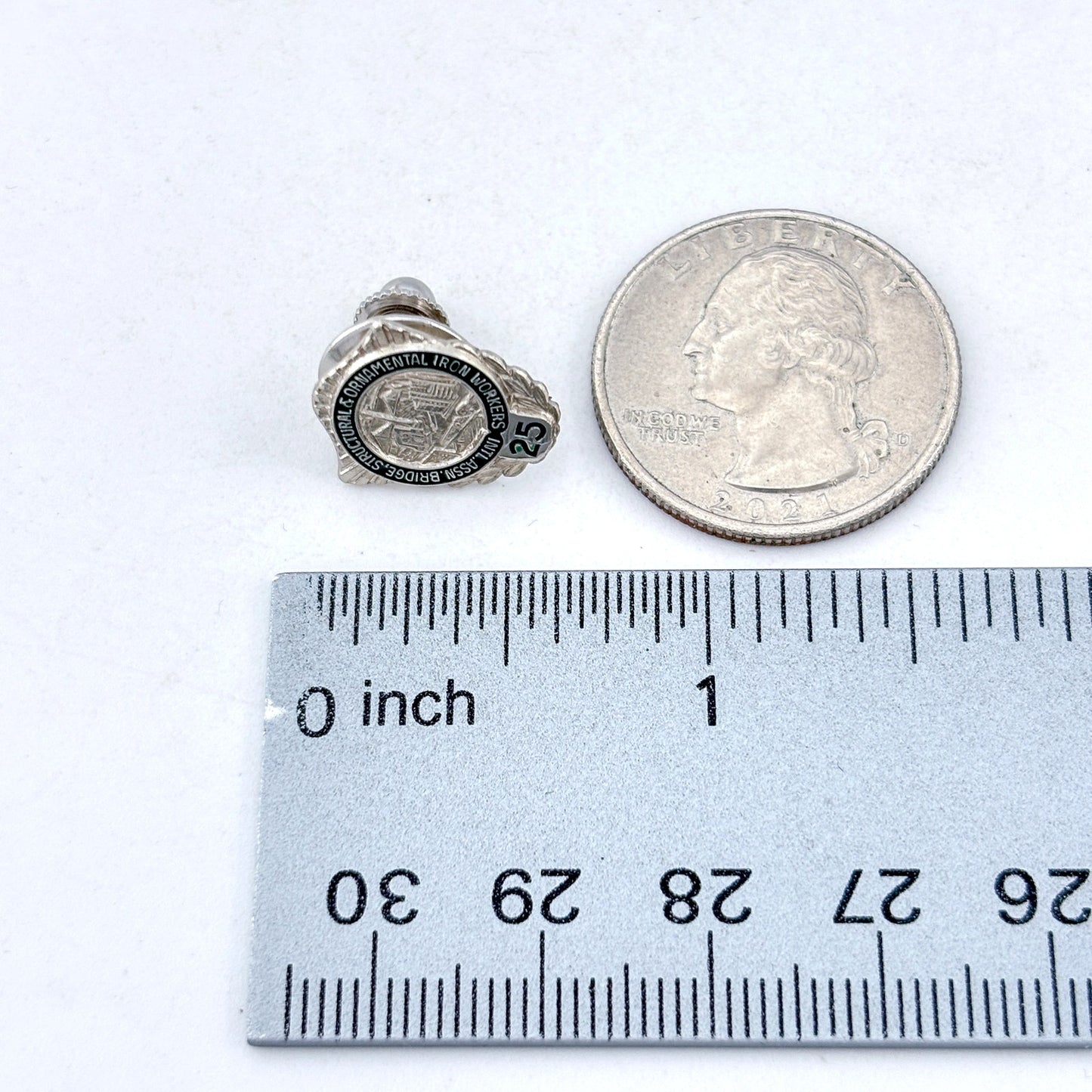 Vintage Sterling Silver 925 Iron Workers Union 25 Year Lapel Pin
