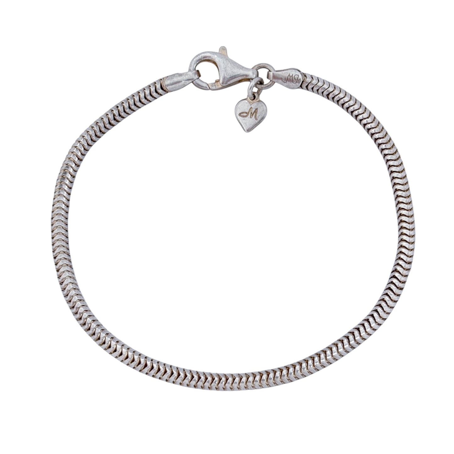 Estate Italy Sterling Silver 925 Snake Chain Charm Bracelet 7.5"
