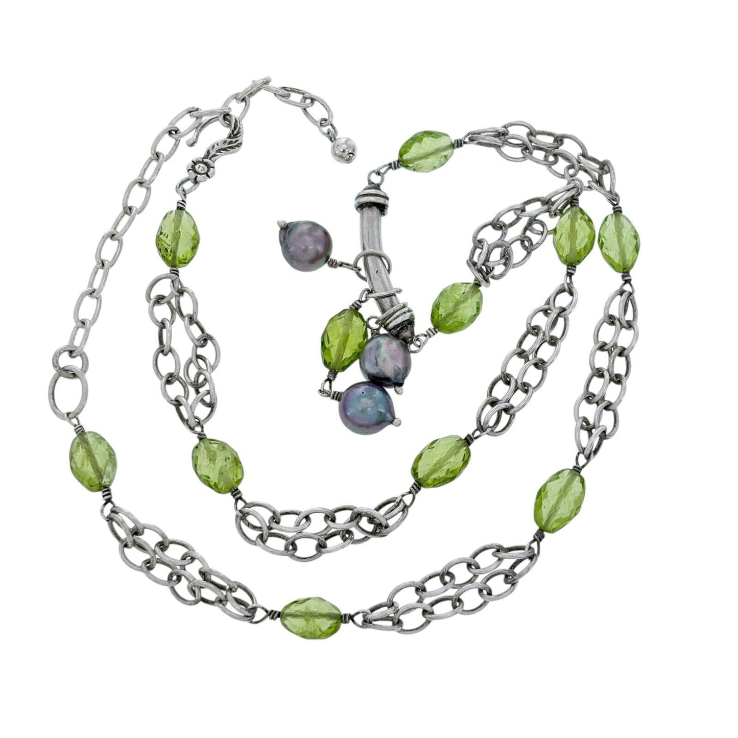 Vintage Silver-Tone Pearl and Prasiolite Dangle Necklace 19"
