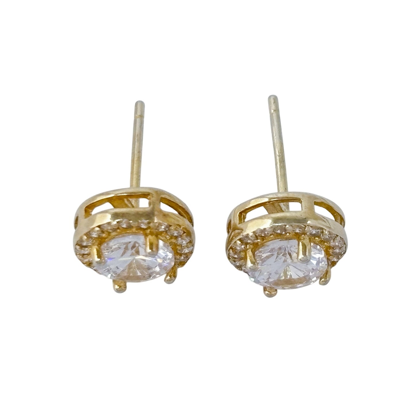 Vintage Gold-Tone Sterling Silver 925 Cubic Zirconia Halo Stud Earrings