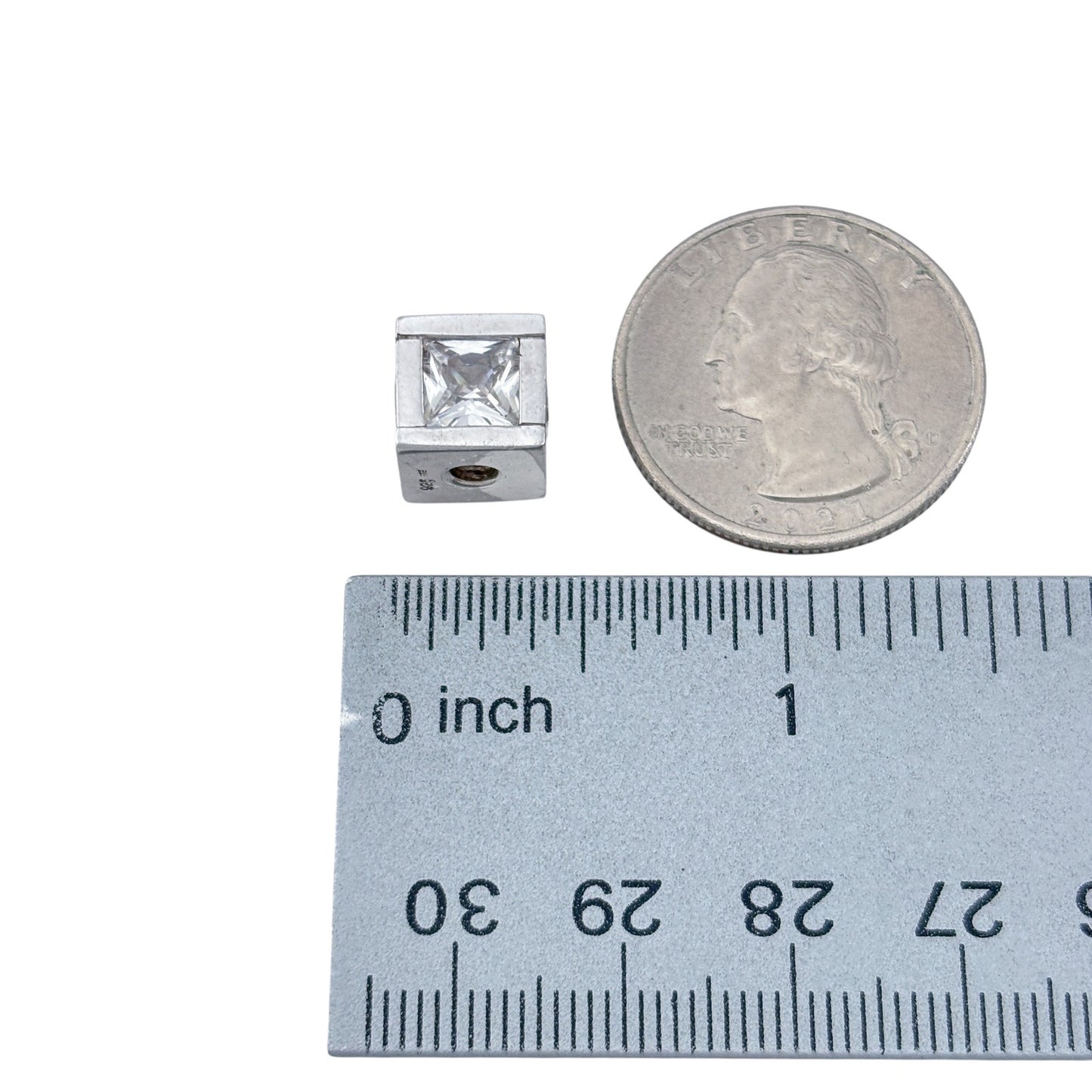Vintage Sterling Silver 925 Cubic Zirconia Cube Charm