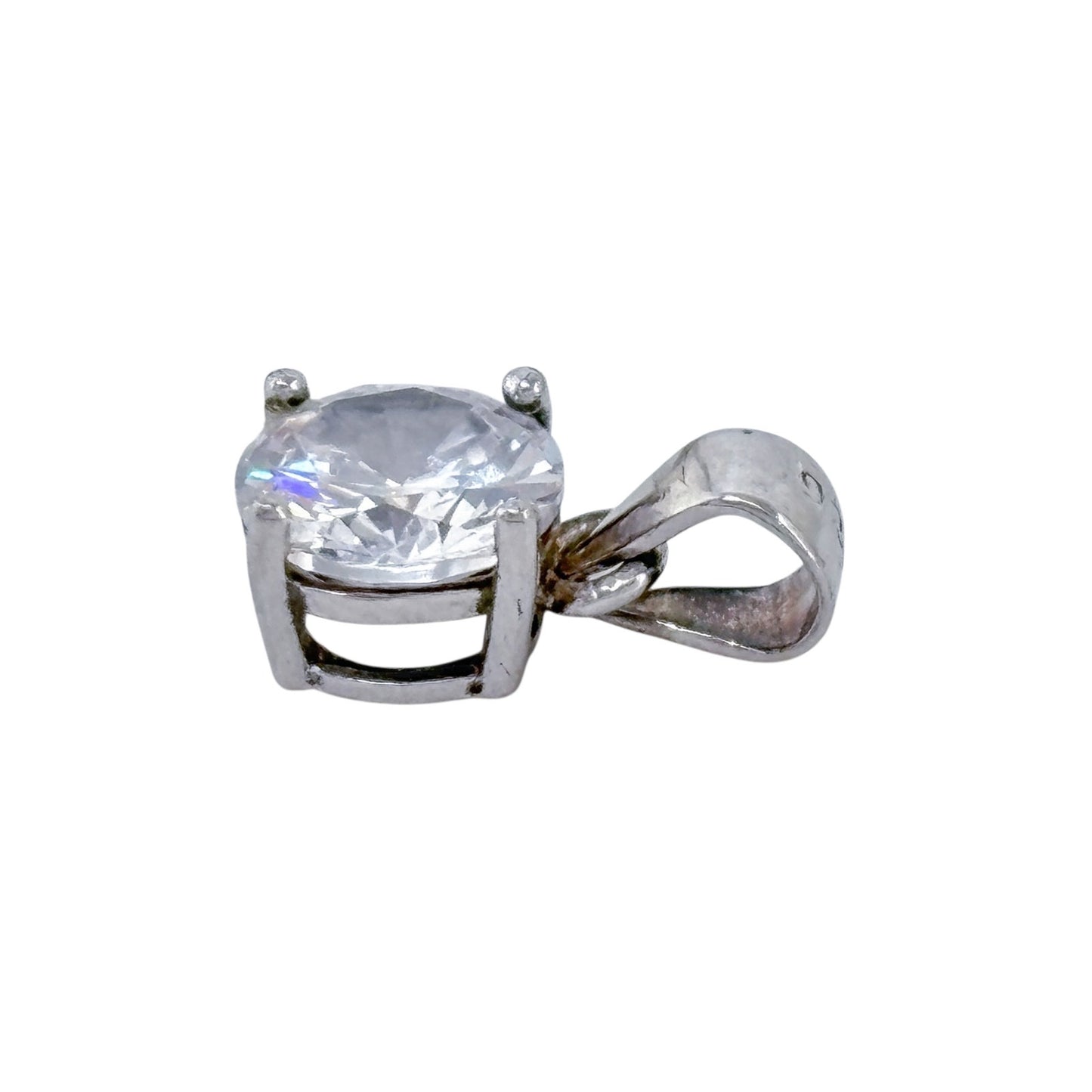 Vintage Sterling Silver 925 Cubic Zirconia Solitaire Pendant