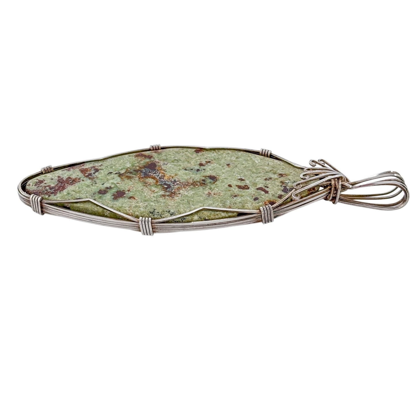 Vintage Sterling Silver 925 Jasper Wire Wrap Pendant