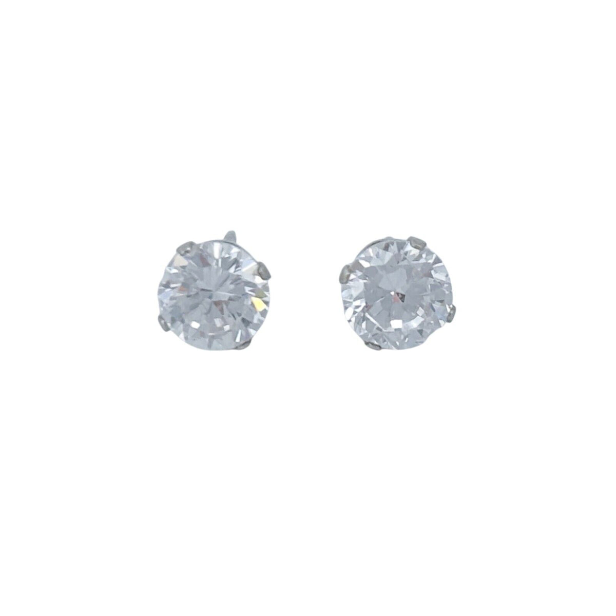 Vintage Sterling Silver 925 Cubic Zirconia Round Stud Earrings