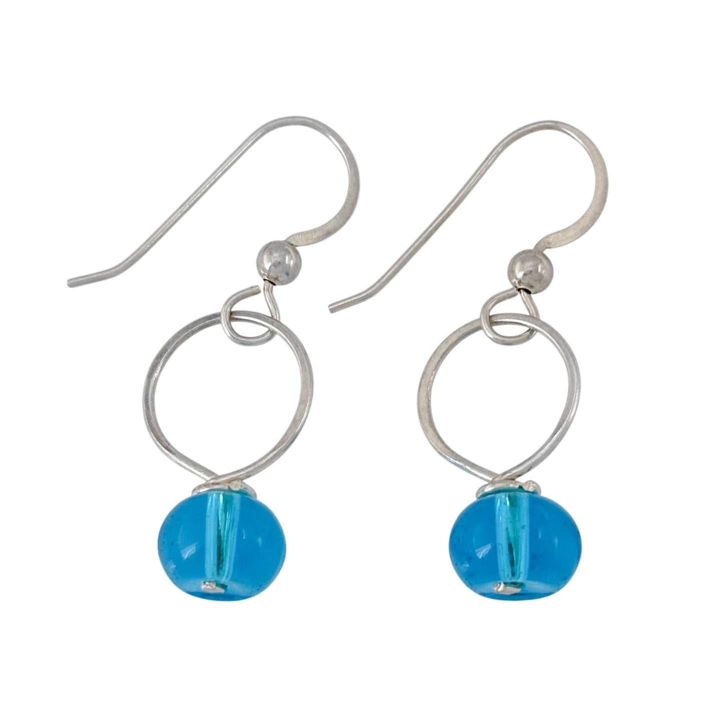 Vintage Sterling Silver 925 Blue Glass Hoop Dangle Earrings