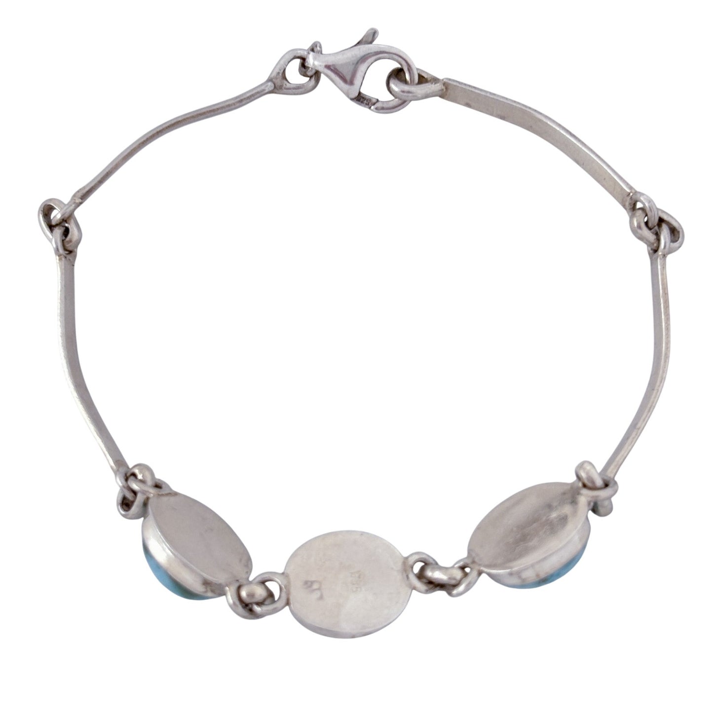 Vintage Sterling Silver 925 Larimar Link Bracelet 7.5"