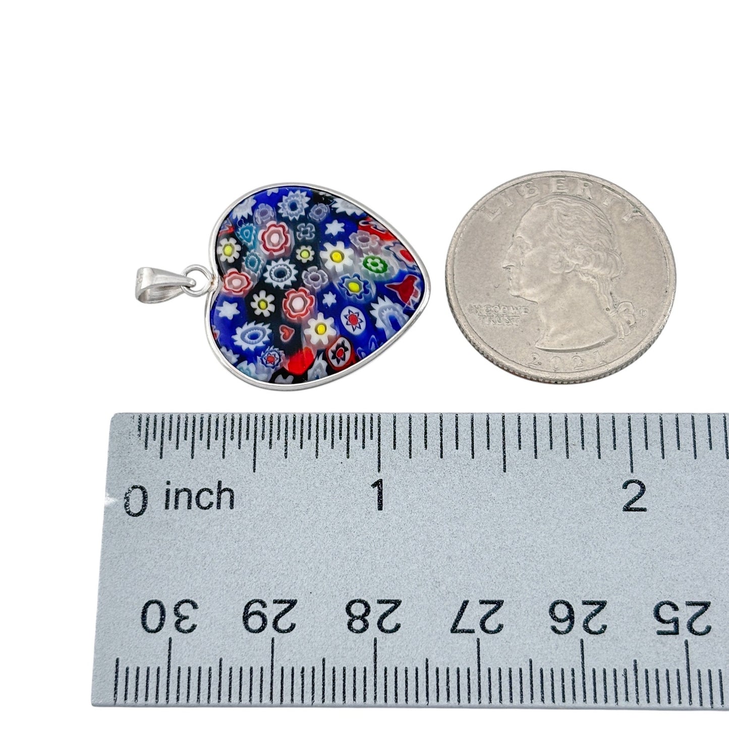 Vintage Sterling Silver 925 Millefiori Heart Pendant