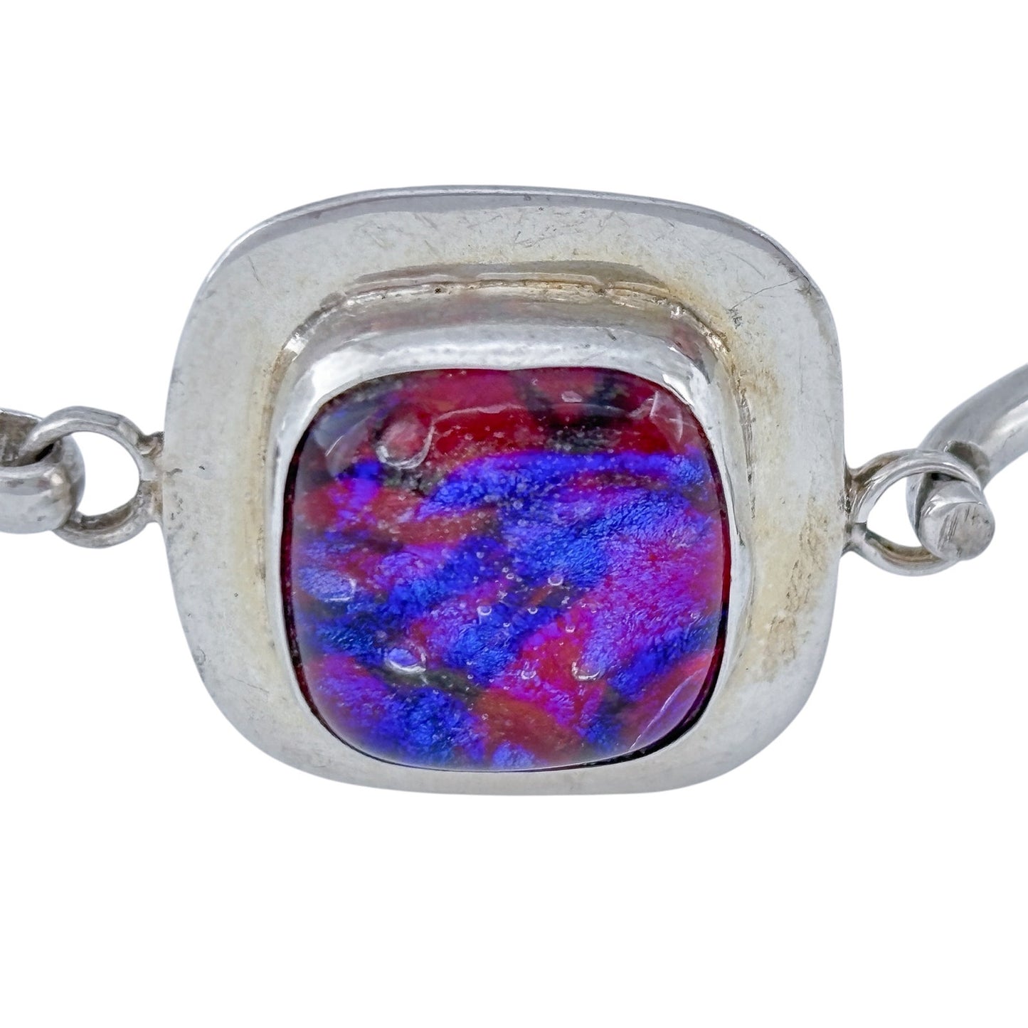 Vintage Sterling Silver 925 Square Dichroic Glass Bracelet 7"