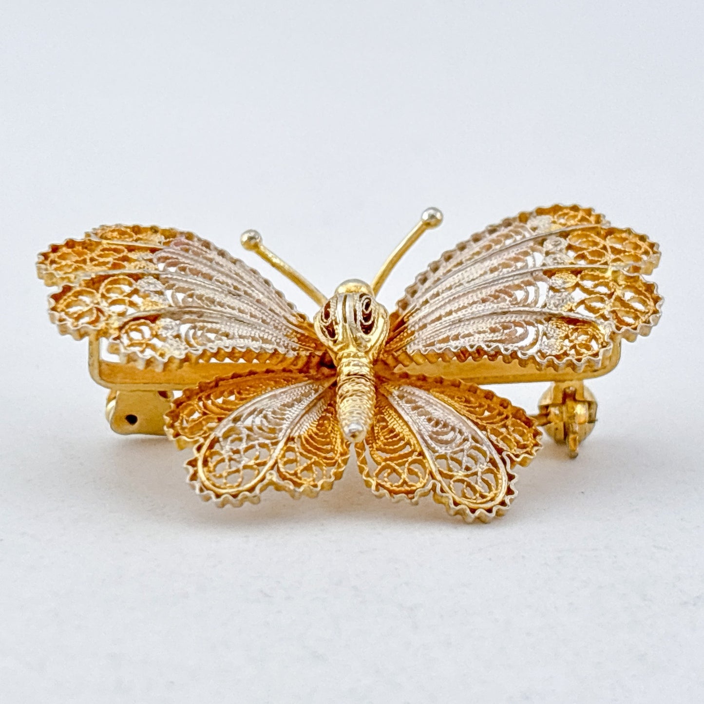 Vintage Sterling Silver 950 Gilt Filigree Butterfly Brooch