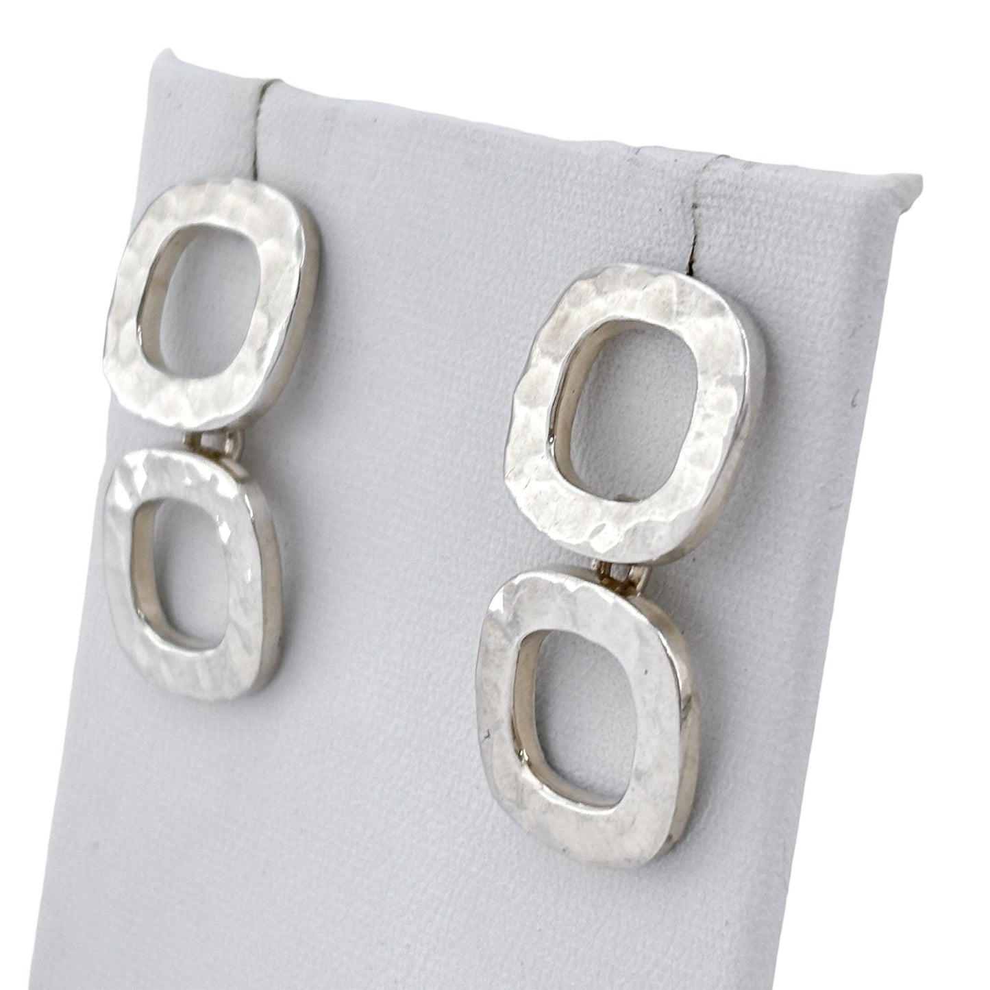 Vintage Sterling Silver 925 Hammered Double Square Earrings