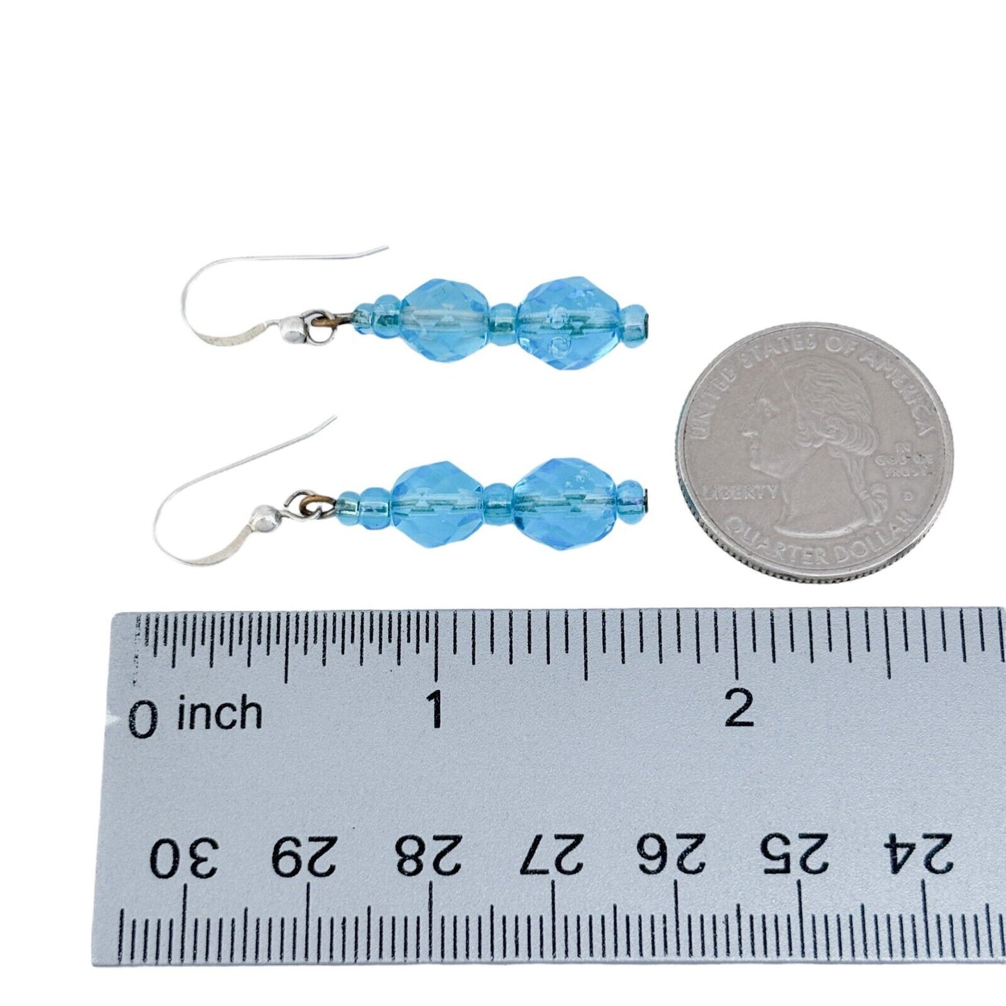 Vintage Silver-Tone Glass Bead Dangle Earrings