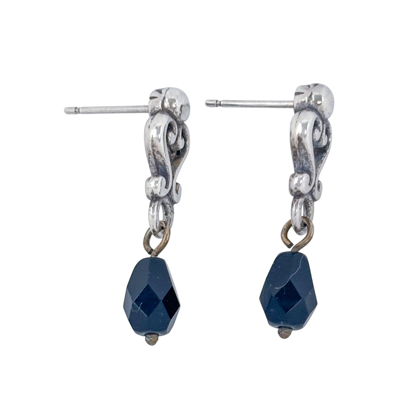 Vintage Sterling Silver 925 Melanite Black Garnet Drop Earrings