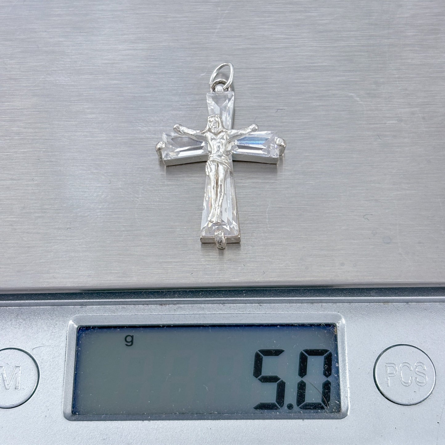 Vintage Sterling Silver 925 Cubic Zirconia Crucifix Cross Pendant