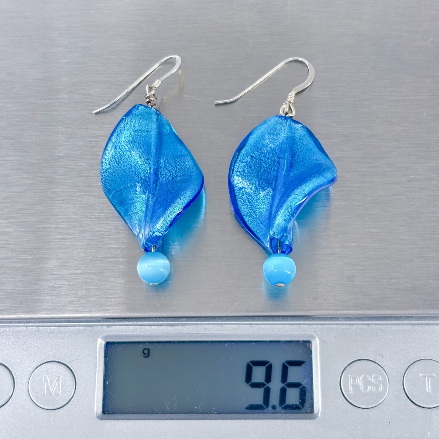 Vintage Sterling Silver 925 Blue Glass Dangle Earrings