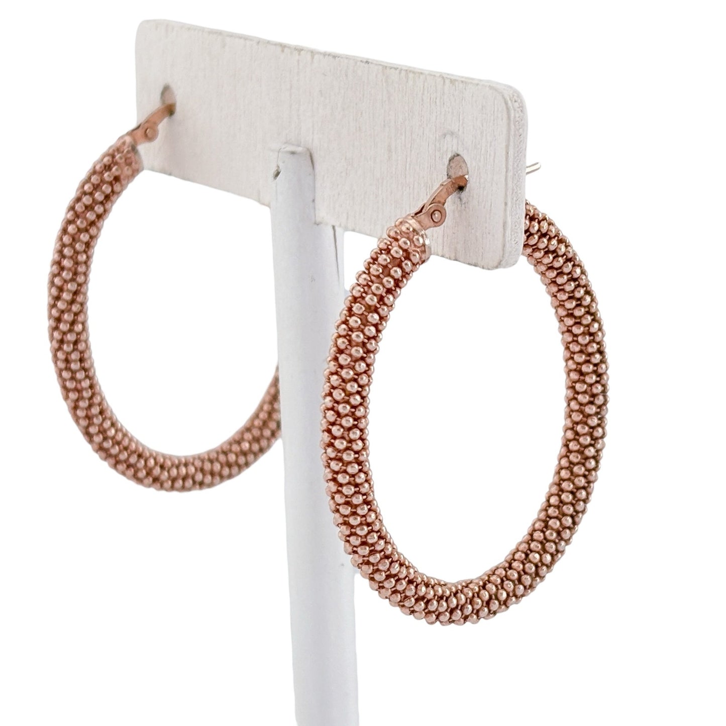 Vintage Rose Gold-Tone Sterling Silver 925 Beaded Hoop Earrings