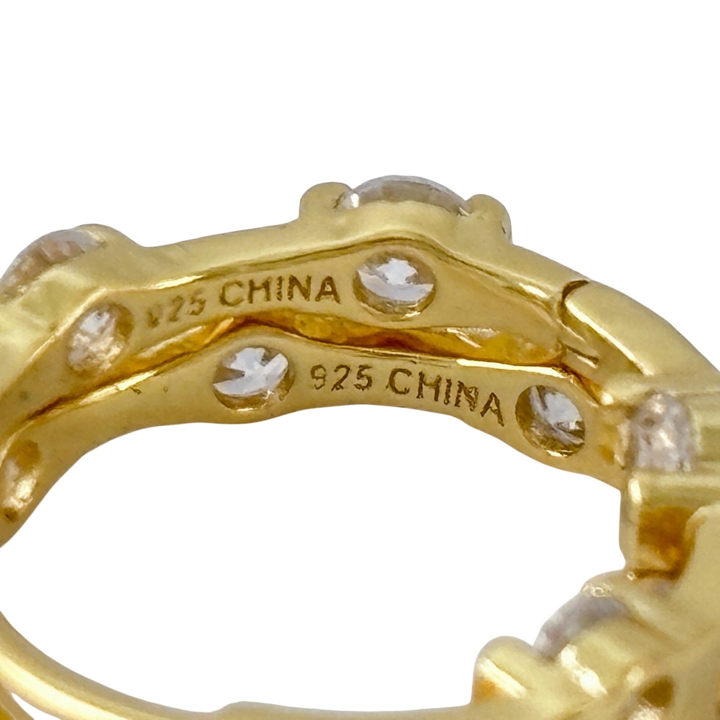 Vintage Gold-Tone Sterling Silver 925 Cubic Zirconia Huggie Hoop Earrings