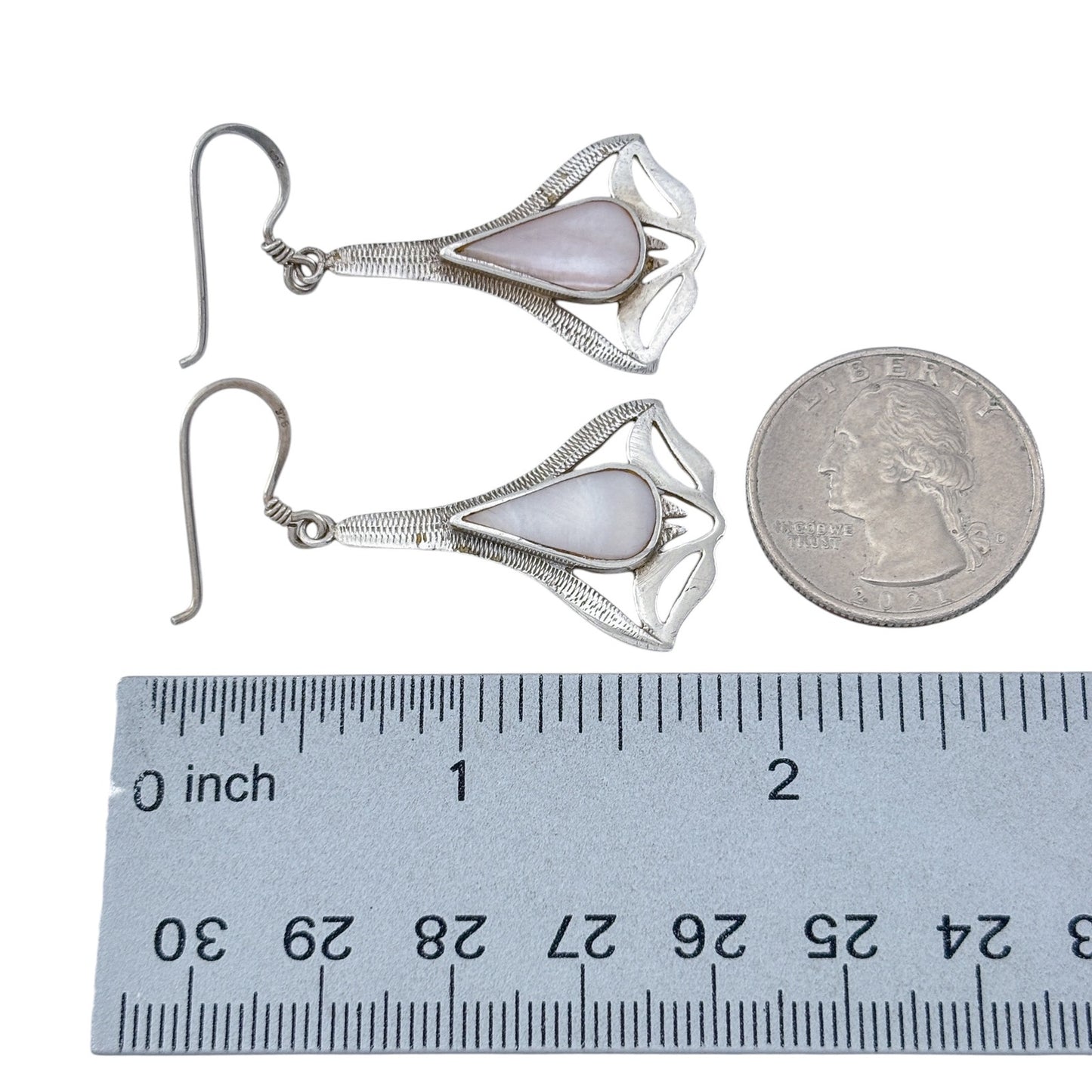 Vintage Sterling Silver 925 Mother of Pearl Dangle Earrings