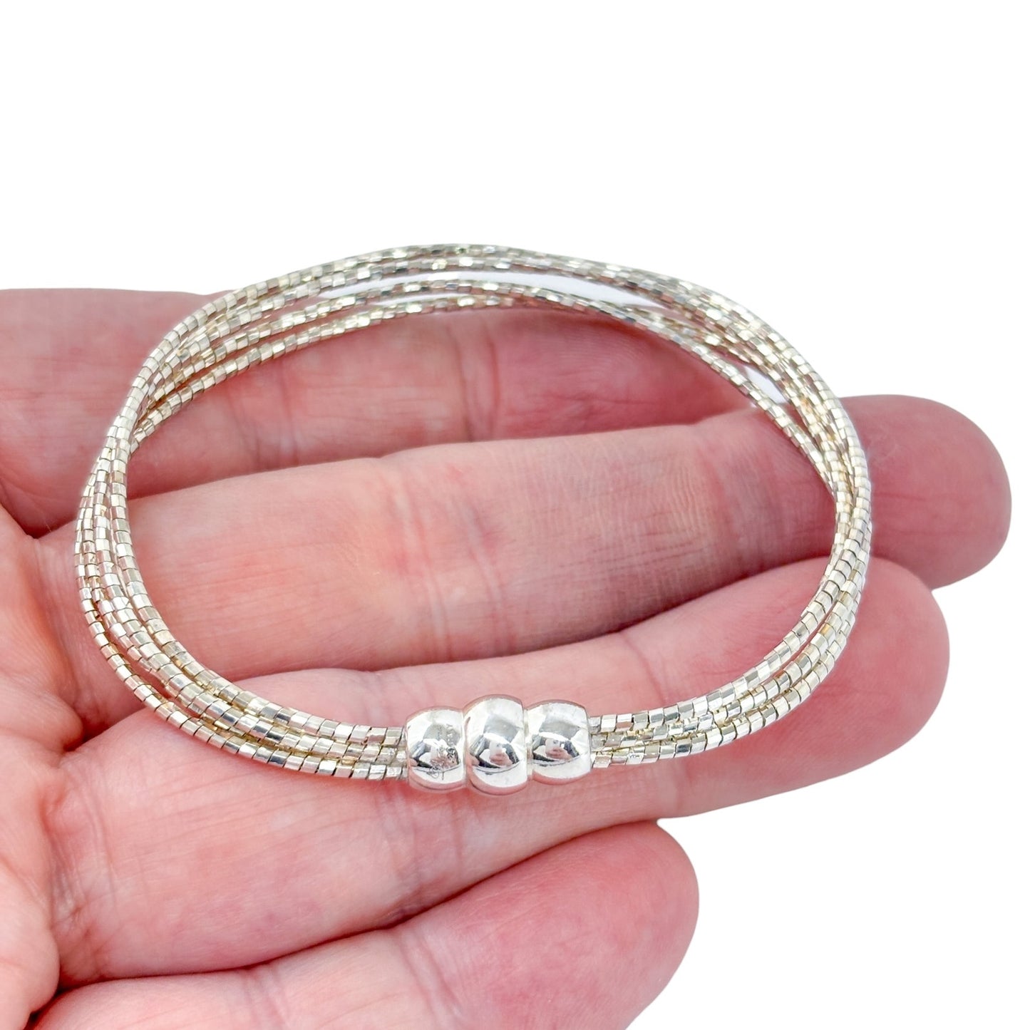 Estate Italy Dyadema Sterling Silver 925 5-Strand Bead Chain Bracelet 6.75"
