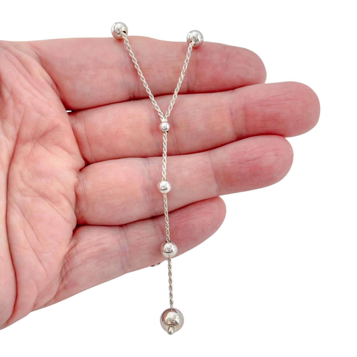 Vintage Sterling Silver 925 Bead Lariat Necklace 16"