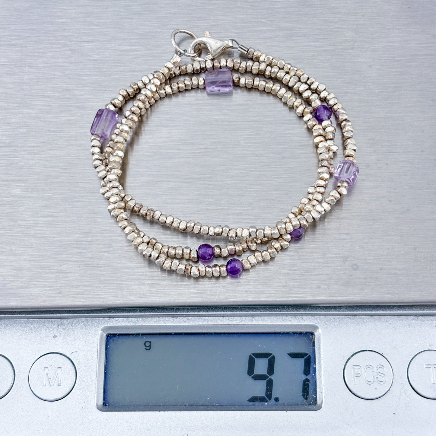 Vintage Sterling Silver 925 Amethyst Bead Necklace 16"