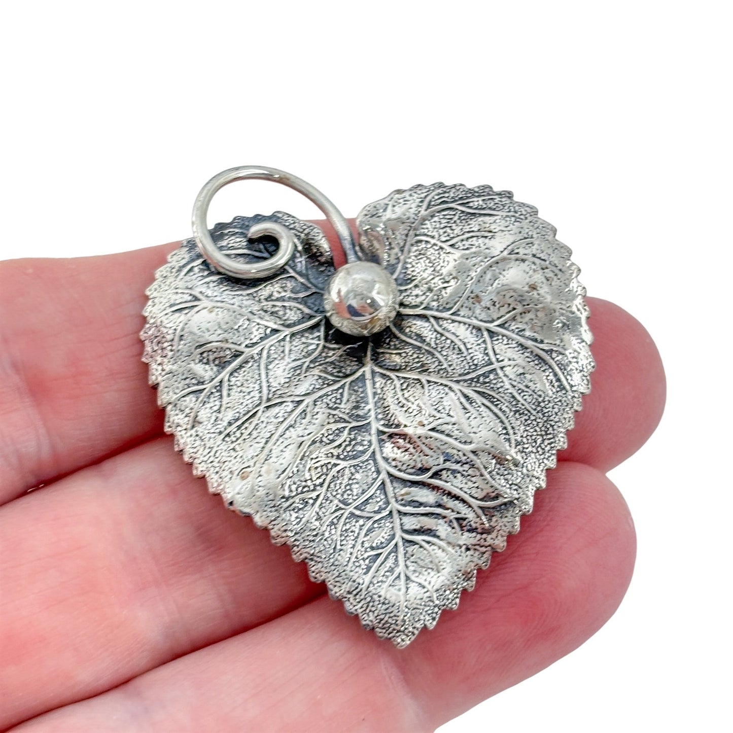 Vintage Sterling Silver 925 Heart Leaf Pendant
