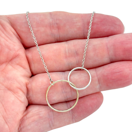 Vintage Sterling Silver 925 Two Tone Interlocking Rings Necklace 18"-20"