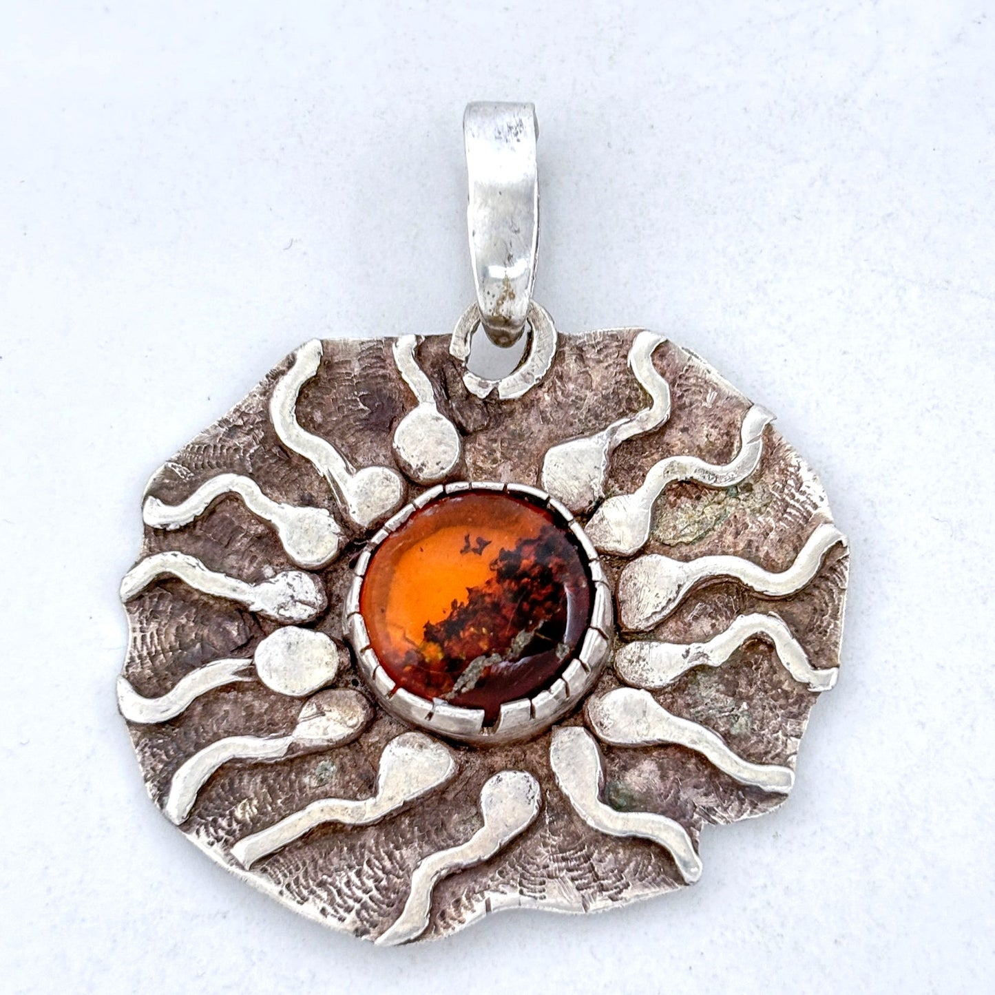 Vintage Sterling Silver 925 Amber Fertility Pendant