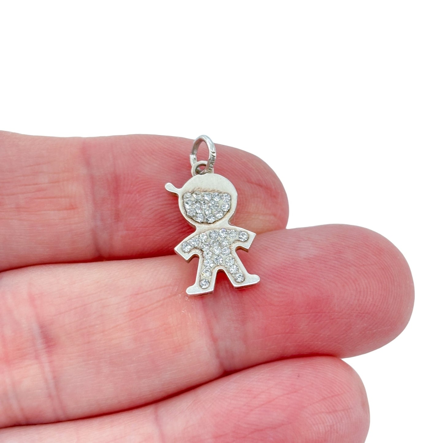 Vintage Italy Sterling Silver 925 Cubic Zirconia Boy Charm