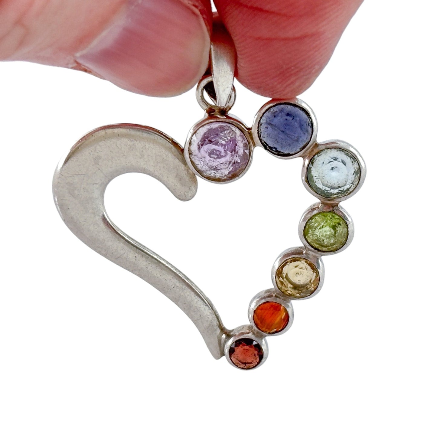 Vintage Sterling Silver 925 Multi Gem Heart Pendant