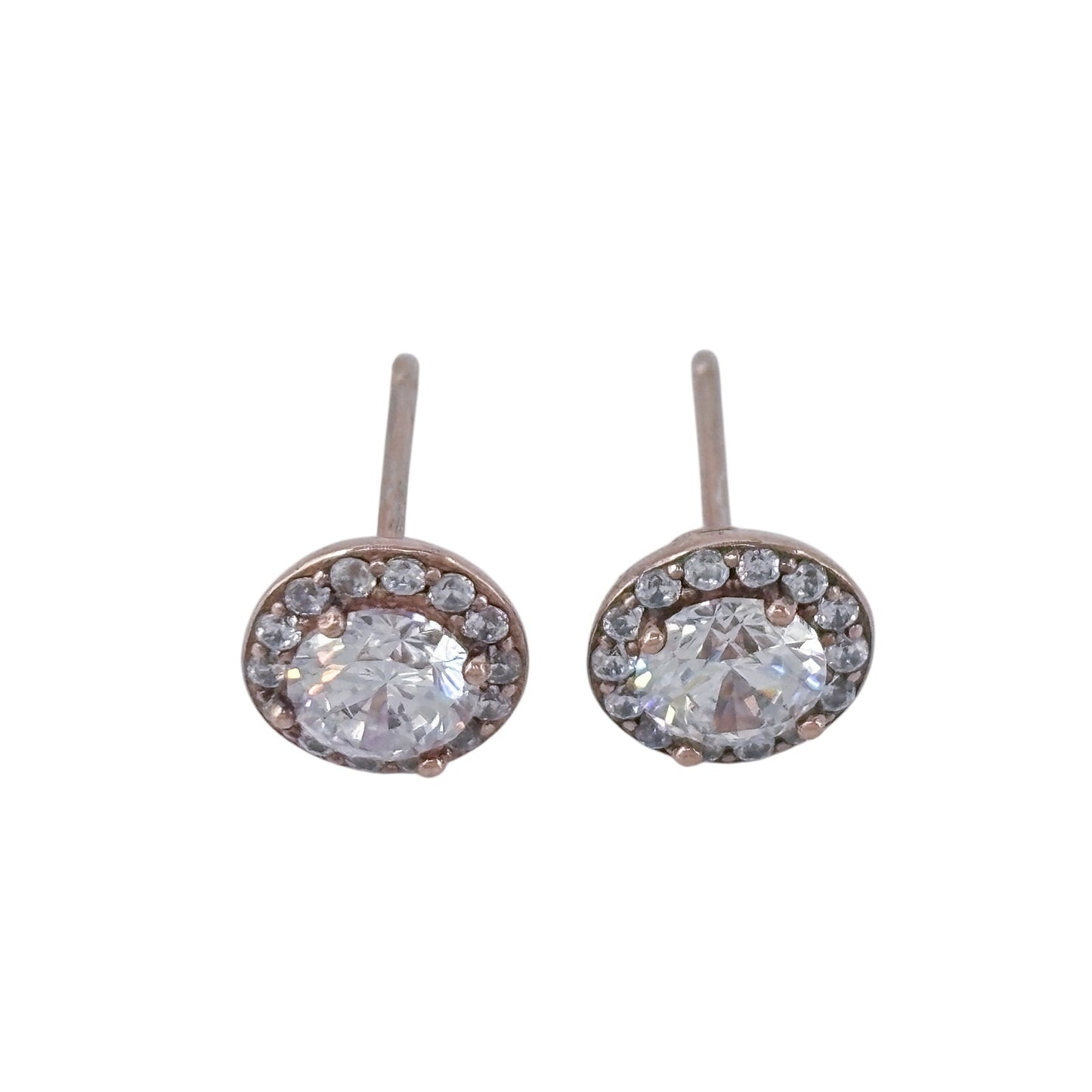 Vintage Rose Gold-Tone Sterling Silver 925 Cubic Zirconia Halo Stud Earrings