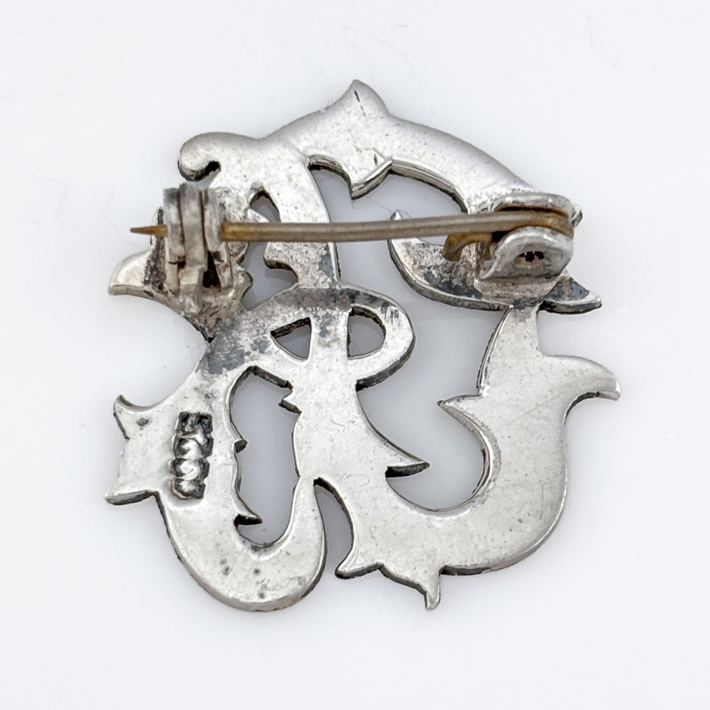 Vintage Sterling Silver 925 Filigree Monogram Letter B Brooch