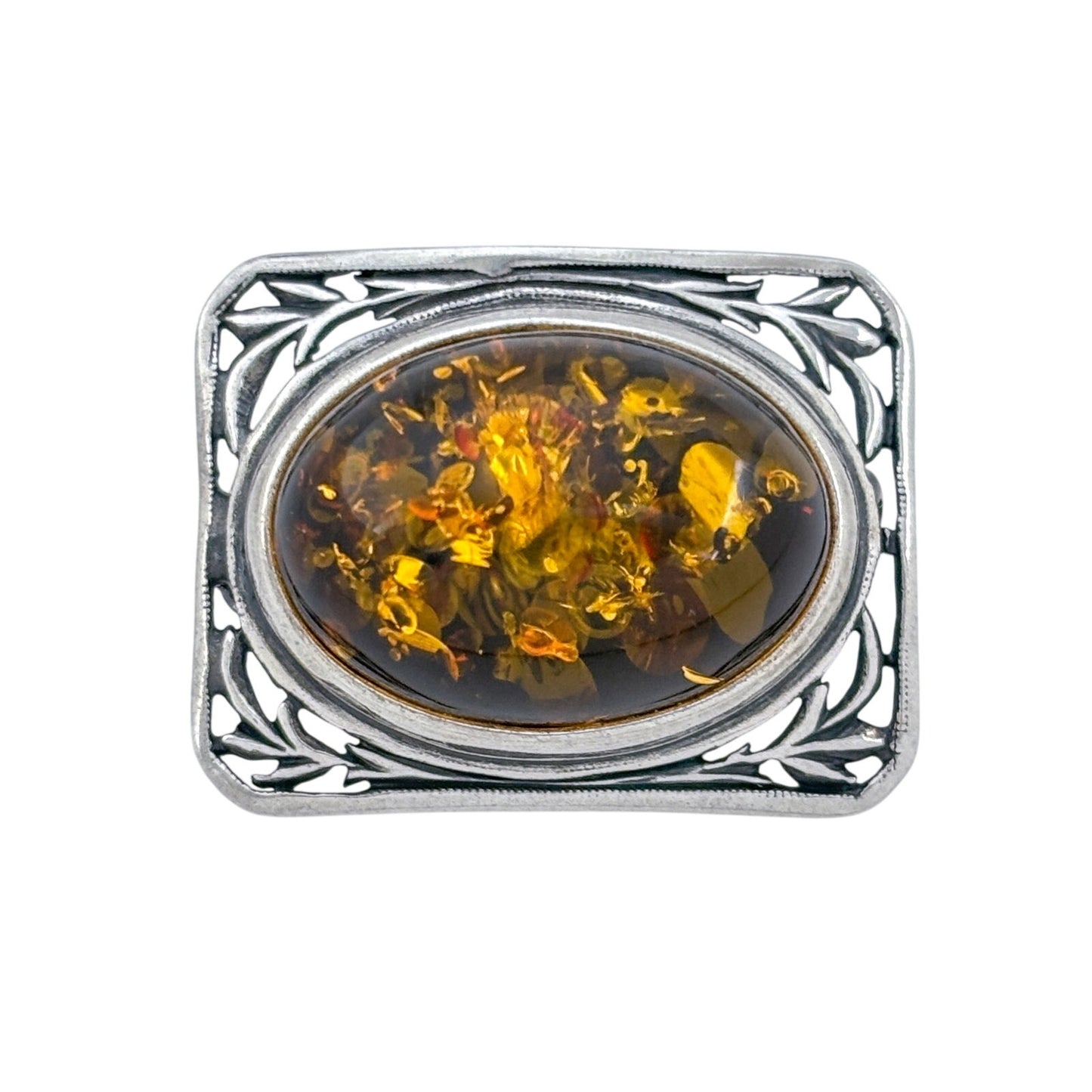 Vintage Sterling Silver 925 Amber Brooch