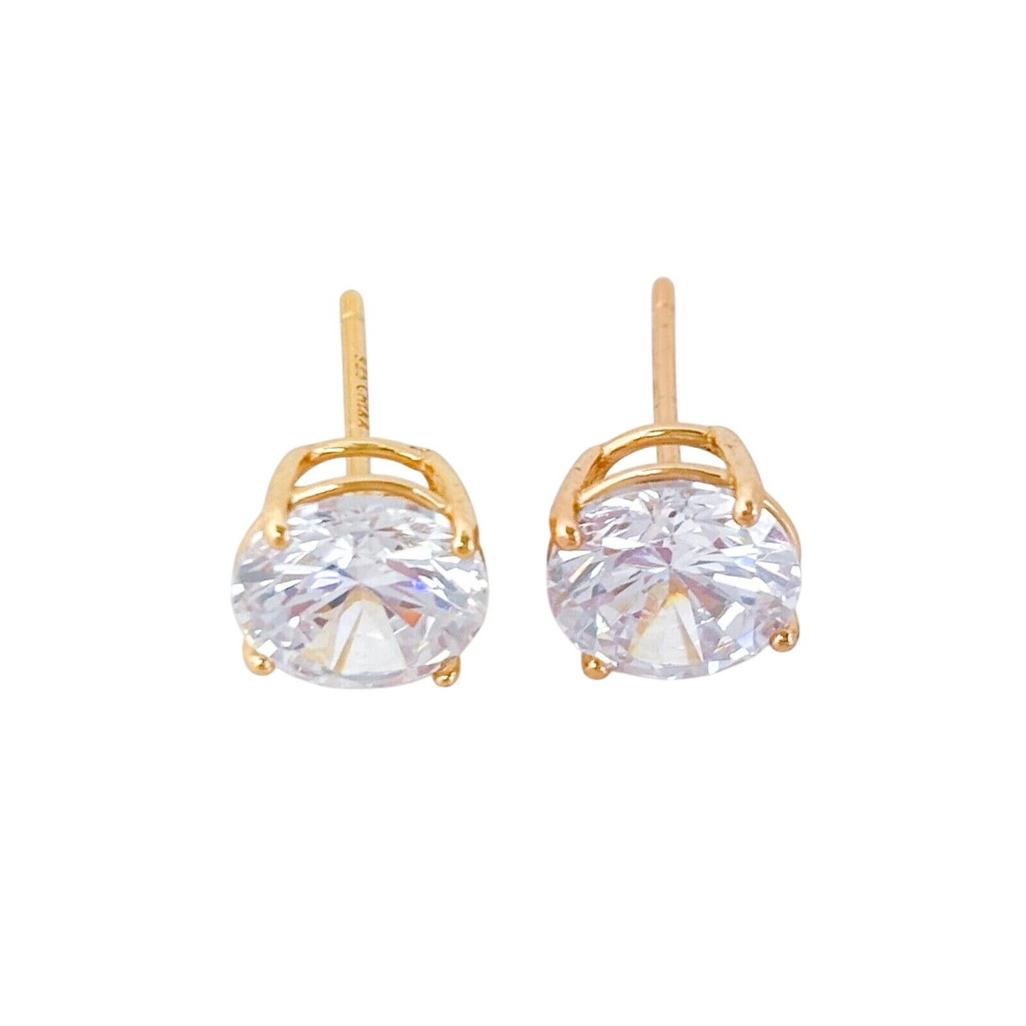 Vintage Gold-Tone Sterling Silver 925 Cubic Zirconia Stud Earrings