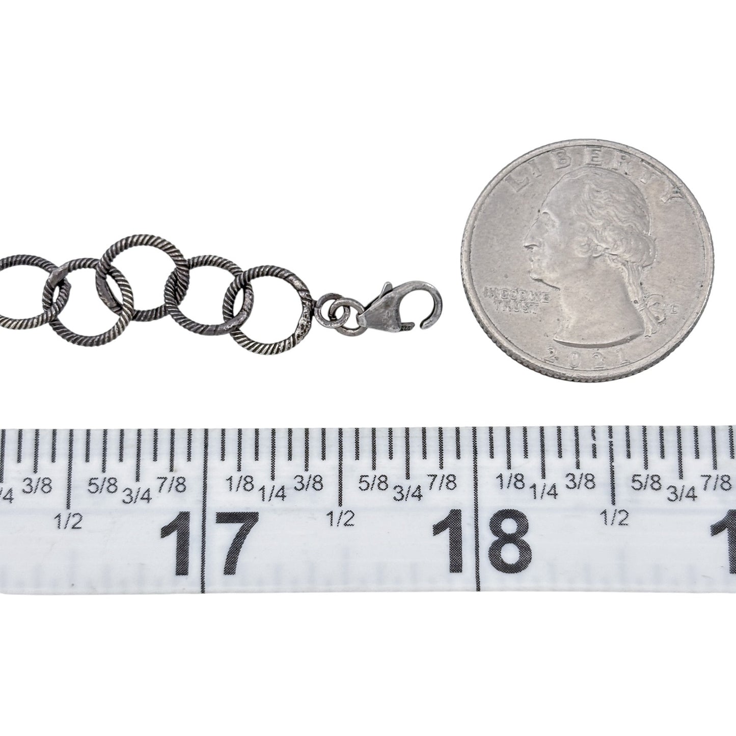 Vintage Sterling Silver 925 Oxidized Twisted Ring Chain Necklace 18"