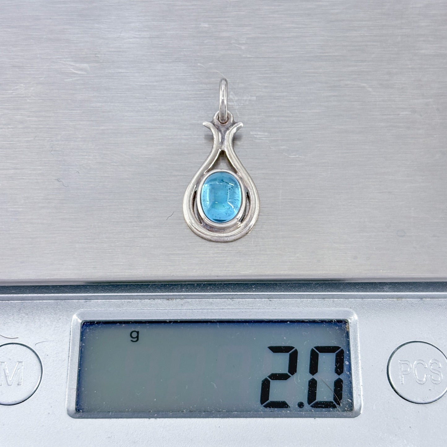 Vintage Sterling Silver 925 Blue Glass Pendant