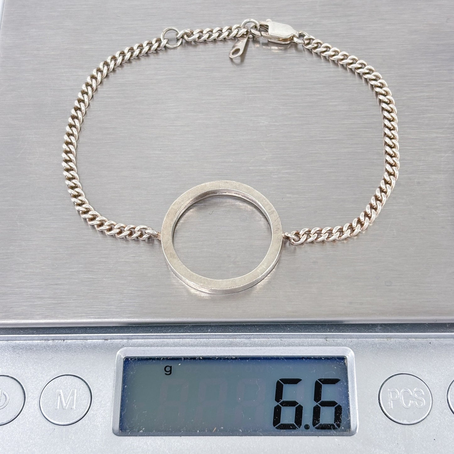 Vintage Sterling Silver 925 Circle O-Ring Cub Chain Bracelet 6.5"-7"