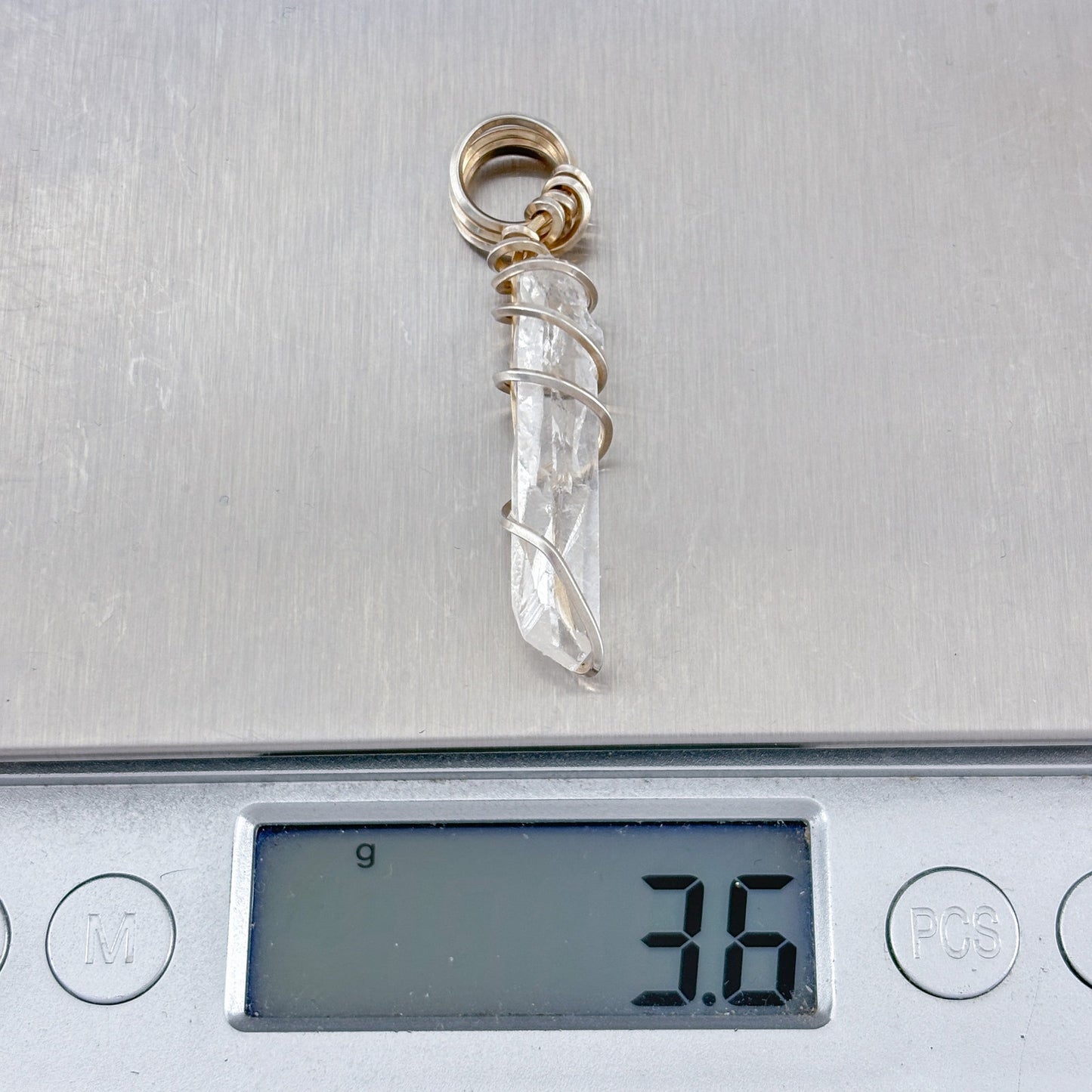 Vintage Sterling Silver 925 Wire Quartz Crystal Pendant