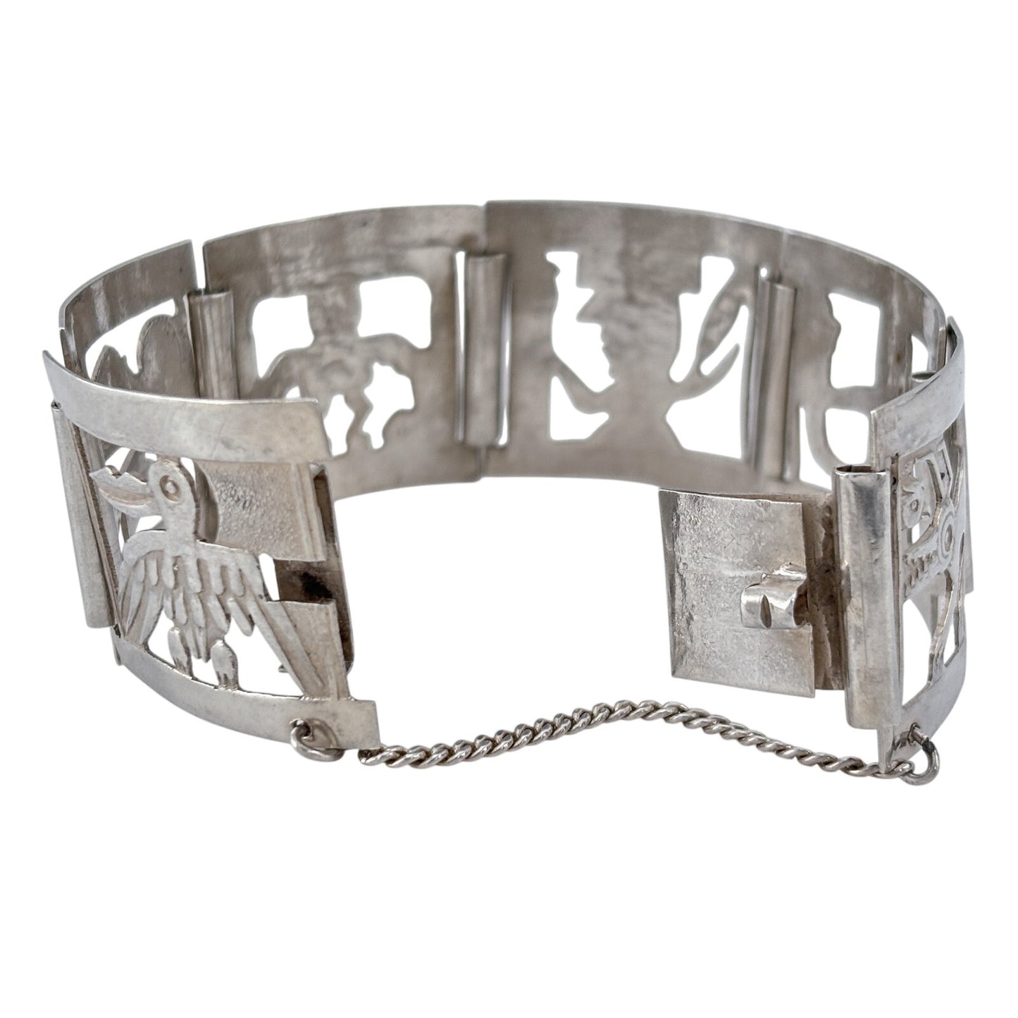 Vintage Sterling Silver 925 Peruvian Storyteller Panel Link Bracelet 7"