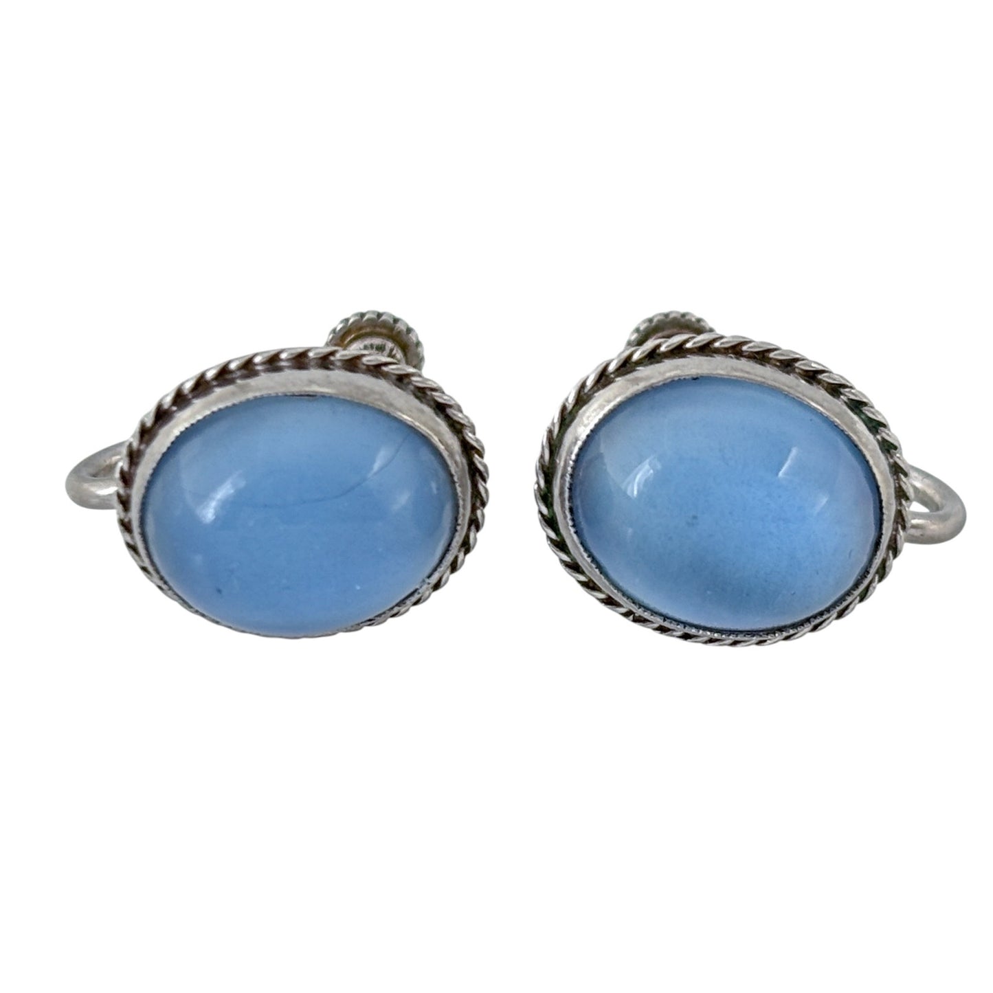Vintage Sterling Silver 925 Blue Chalcedony Screw Back Earrings