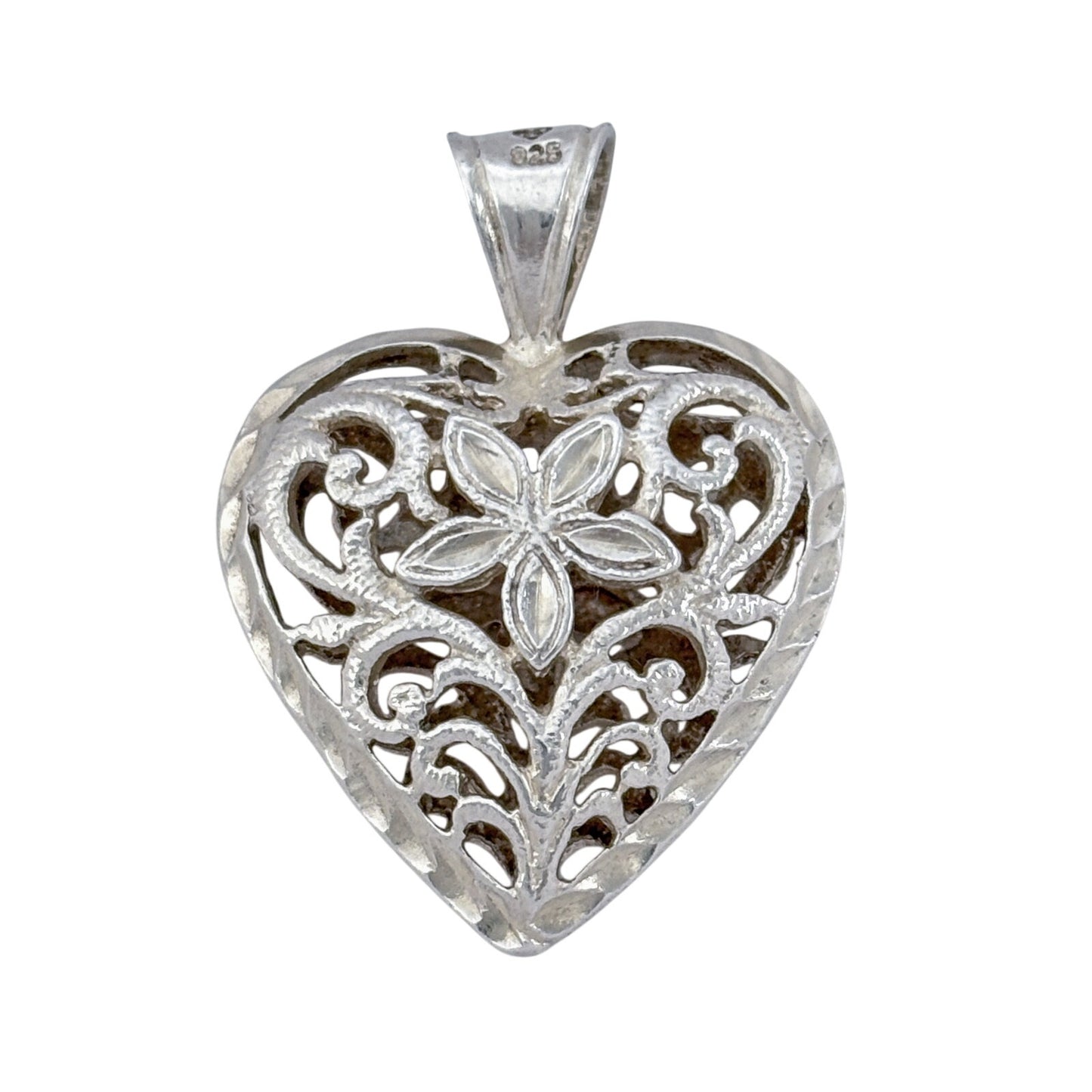 Vintage Sterling Silver 925 Filigree Heart Pendant
