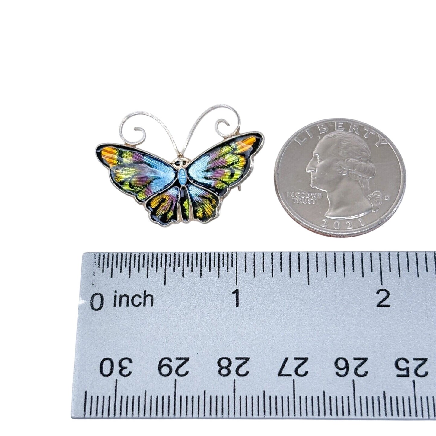 David Andersen Norway Guilloche Blue Enamel Butterfly Brooch Sterling Silver Pin